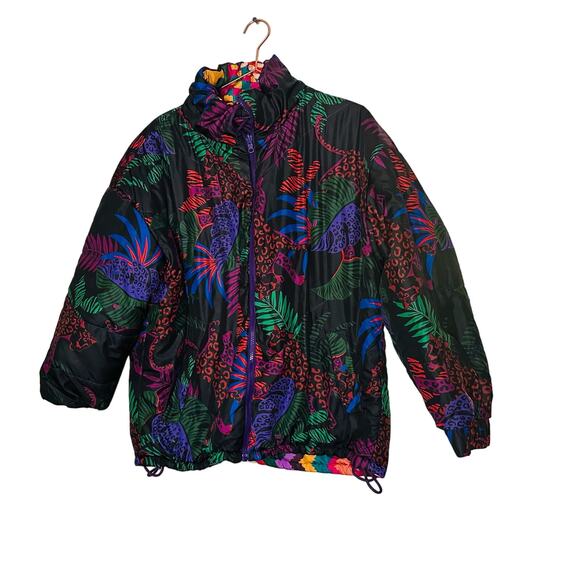 FARM RIO Crochet Patchwork Print Reversible Oversize Puffer Jacket Size Medium - Picture 5 of 16